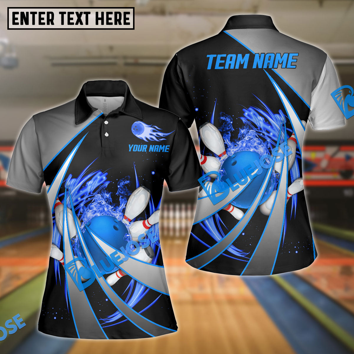 BlueJose Flame Bowling And Pins Tornado Pattern Multicolor Customized Name 3D Shirt for Women