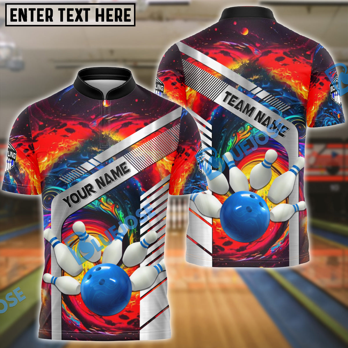 BlueJose Bowling And Pins Colorful Customized Name 3D Shirt (4 Colors)