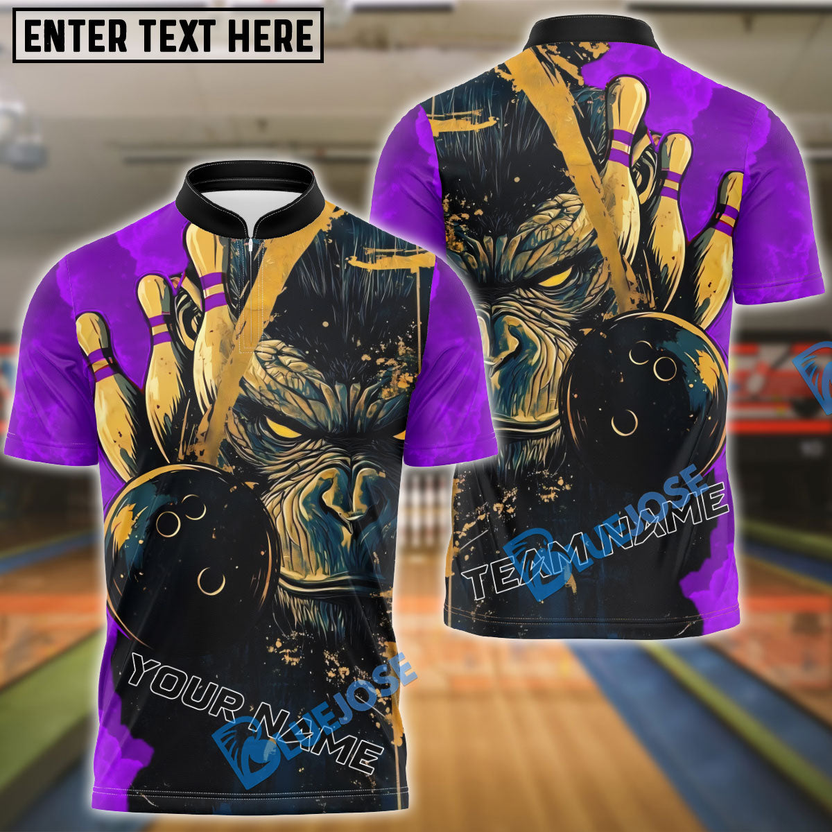 BlueJose Bowling And Pins Angry Gorilla Strike Customized Name, Team Name 3D Shirt (4 Colors)