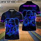 BlueJose Bowling Ball & Pins Neon Funny Customized Name, Team Name 3D Shirt (4 Colors)