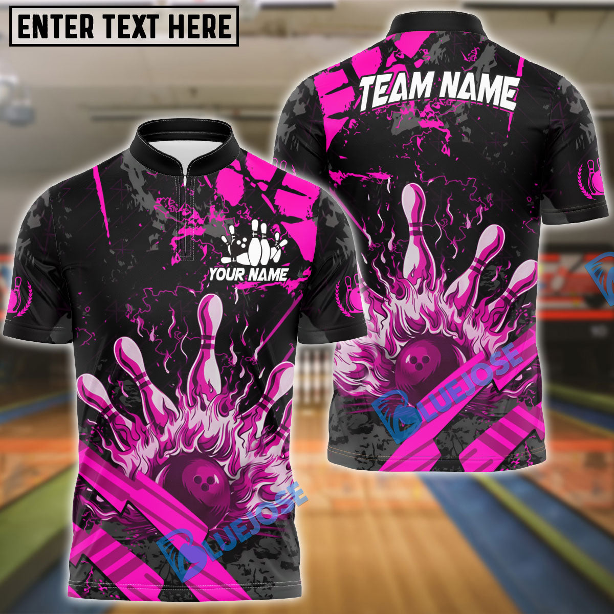 BlueJose Bowling And Pins Grunge Flame Customized Name 3D Shirt ( 6 Colors)