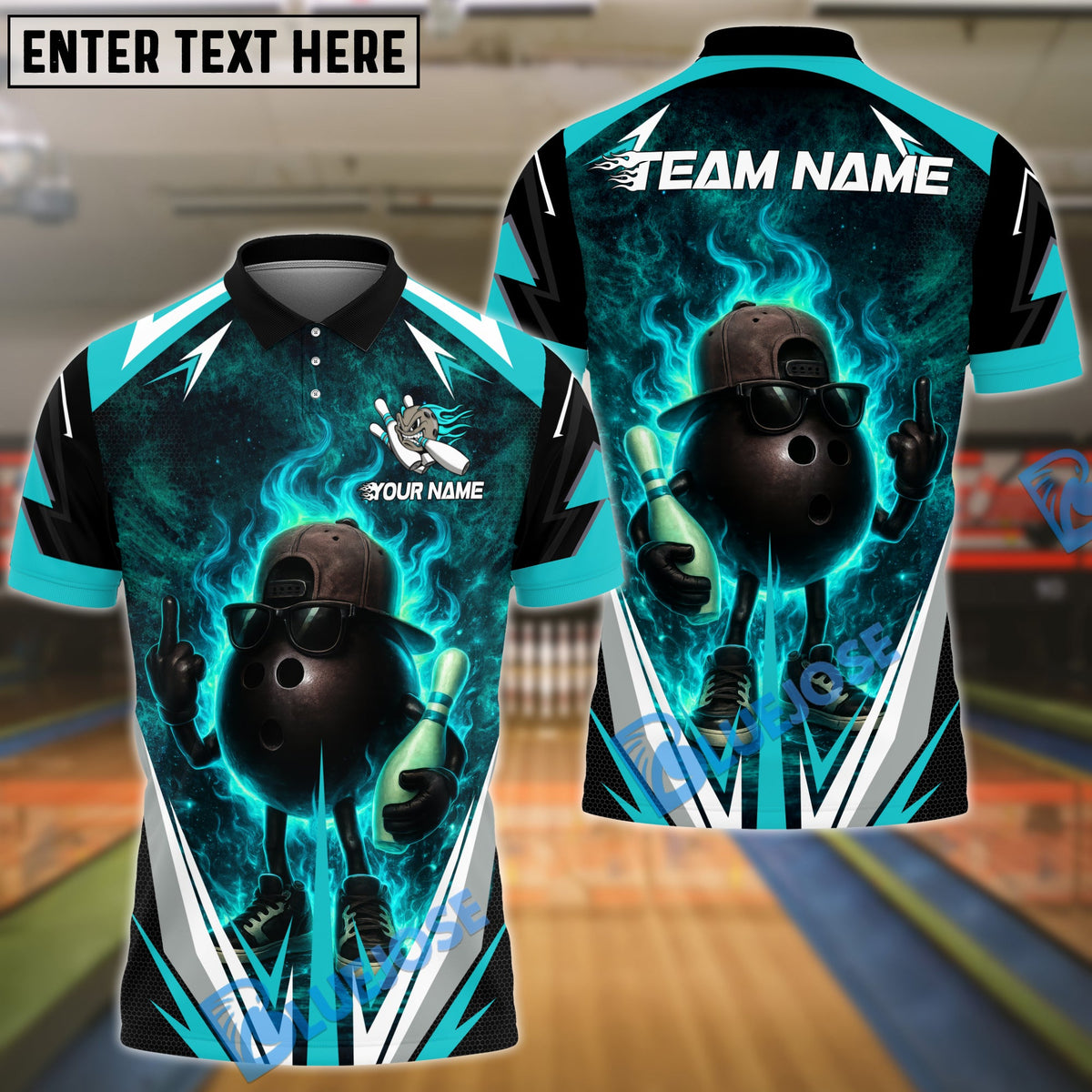 BlueJose Bowling Flaming Ball Cool Style Customized Name, Team Name 3D Shirt (4 Colors)