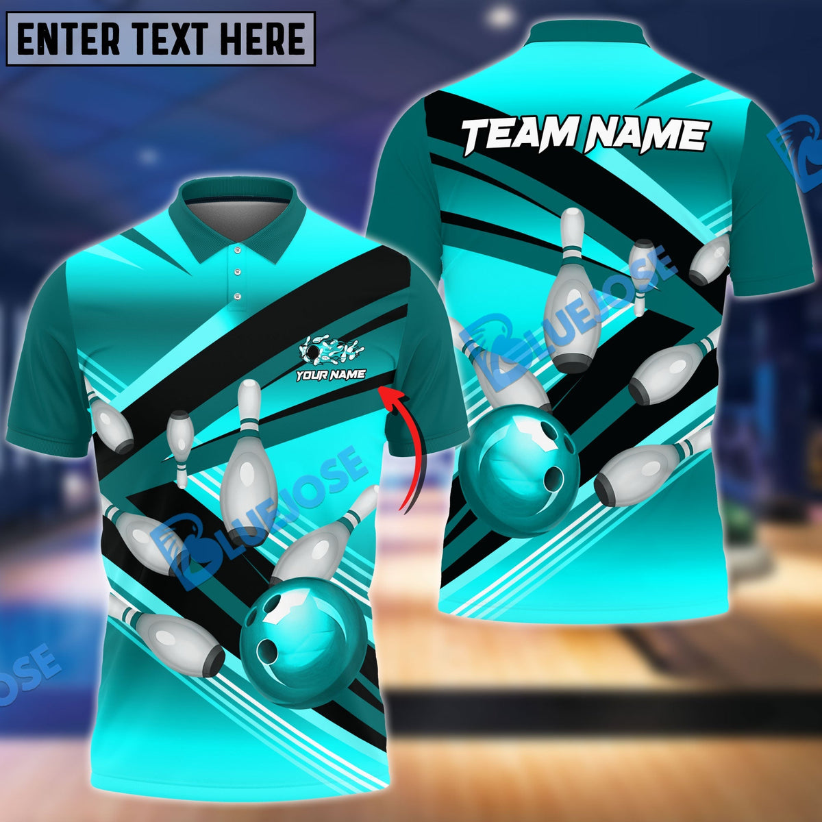 BlueJose Bowling Strike Pins Customized Name, Team Name 3D Shirt (4 Colors)