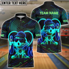 BlueJose Bowling Ball & Pins Neon Funny Customized Name, Team Name 3D Shirt (4 Colors)