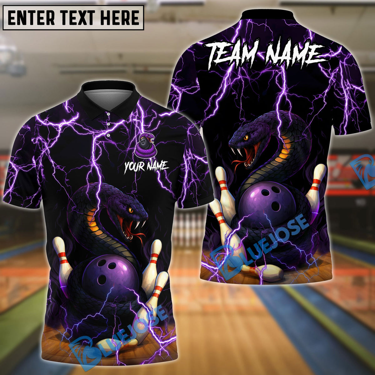 BlueJose Bowling And Pins Angry Snake Thunder Lightning Customized Name, Team Name 3D Shirt (4 Colors)