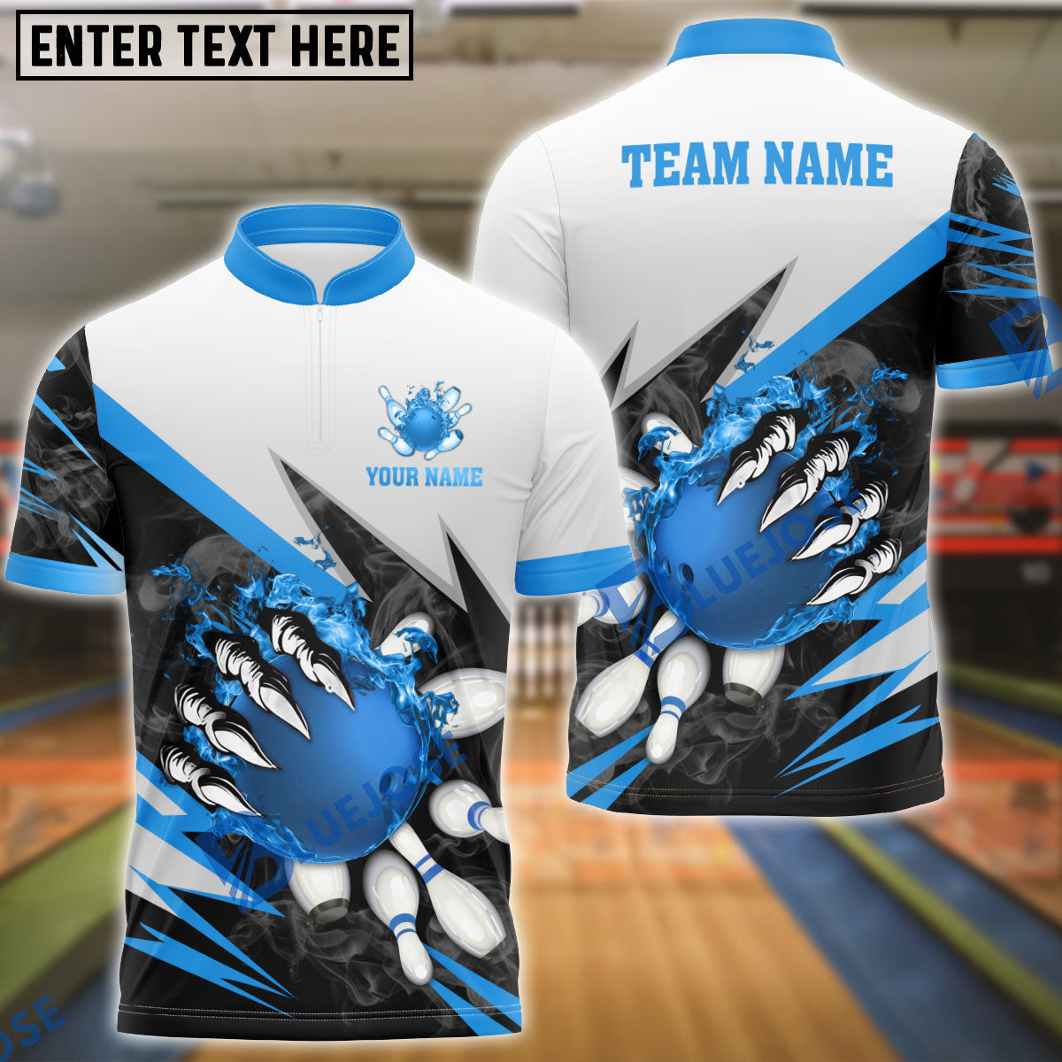 BlueJose Bowling And Pins Lightning Claws Pattern Customized Name 3D Shirt (4 Colors)