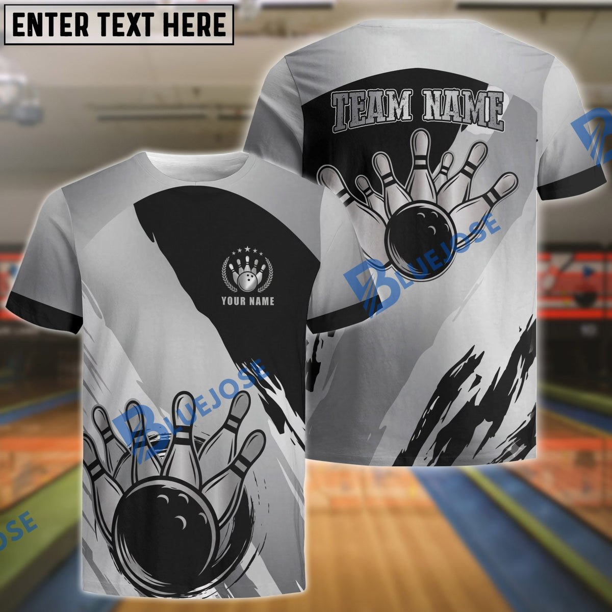 BlueJose Bowling And Pins Vintage Bowling Strike Graphic Customized Name, Team Name 3D Shirt (6 Colors)