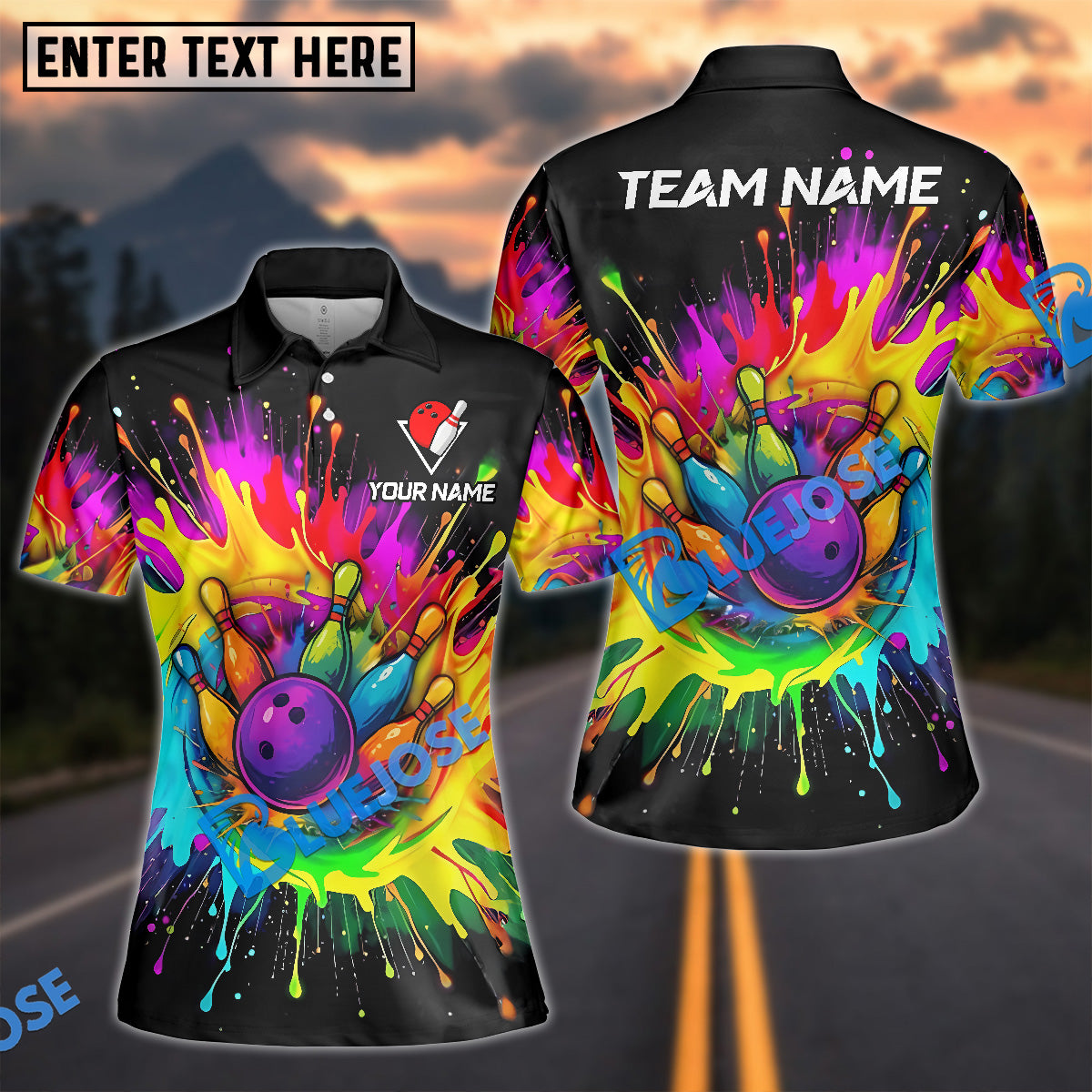 BlueJose Bowling And Pins Rainbow Blast Customized Name, Team Name 3D Shirt