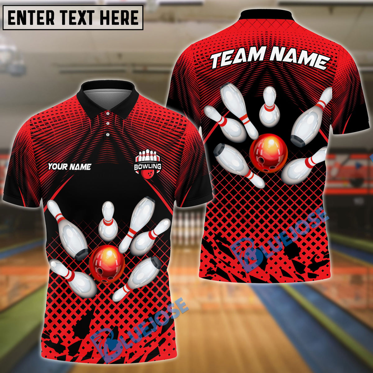 BlueJose Bowling And Pins Net Strike Customized Name, Team Name 3D Shirt (4 Colors)