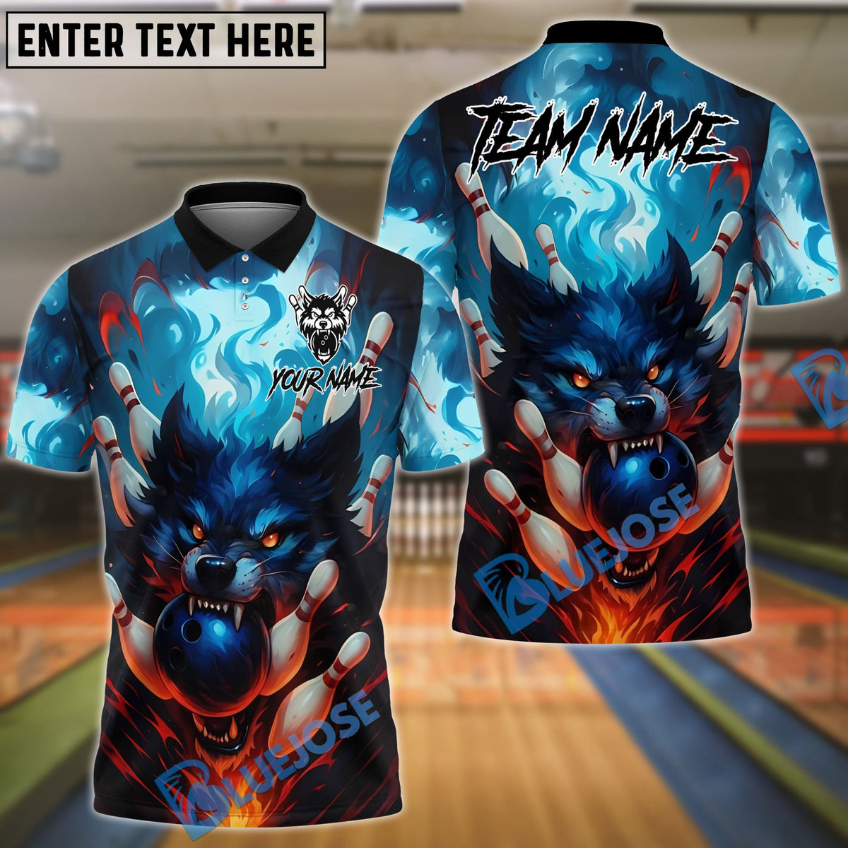 BlueJose Bowling And Pins Fire Wolf Magic Customized Name, Team Name 3D Shirt (4 Colors)
