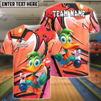 BlueJose Bowling And Pins Cartoon Duck Graffiti Customized Name, Team Name 3D Shirt (4 Colors)