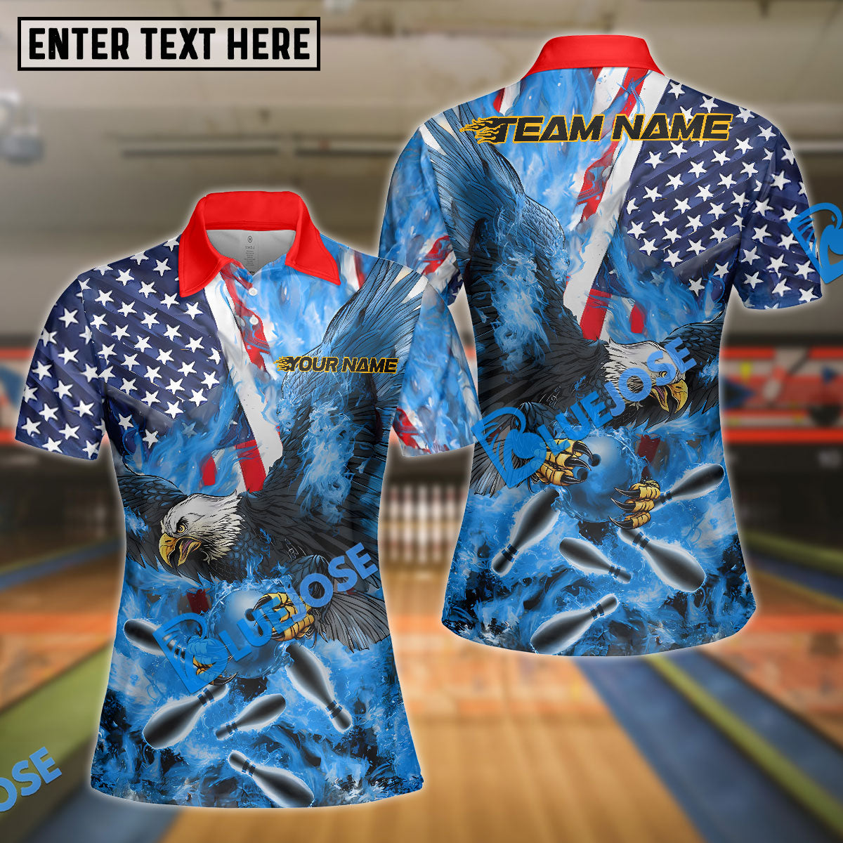 BlueJose Bowling And Pins Patriotic Eagle Ball Fire Customized Name 3D Shirt (4 Colors)