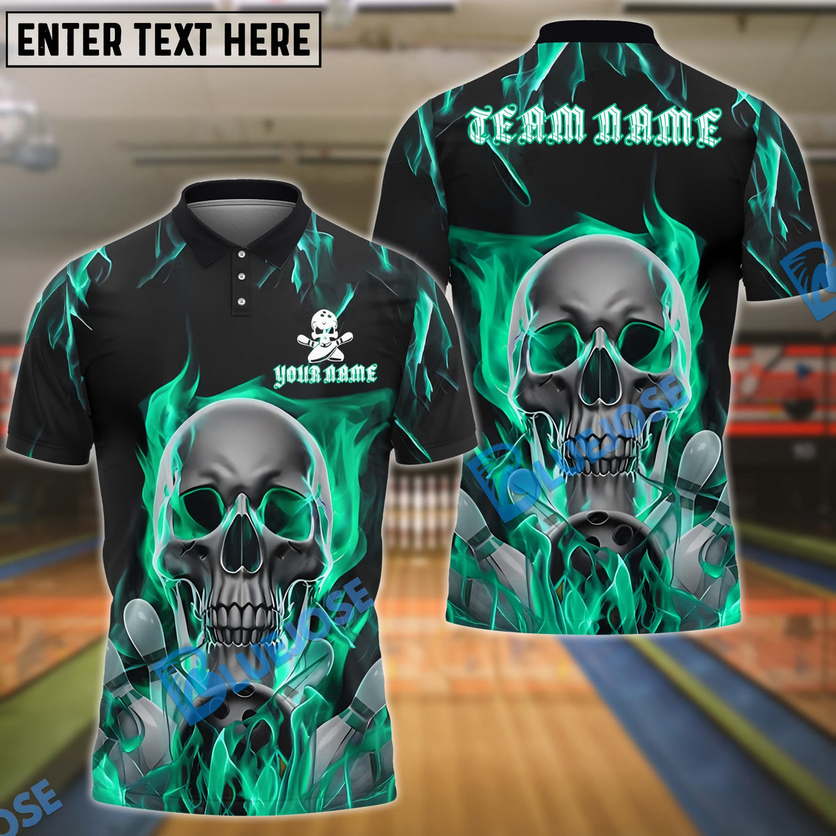 BlueJose Bowling And Pins Flaming Skull Personalized Name, Team Name 3D Shirt (4 Colors)