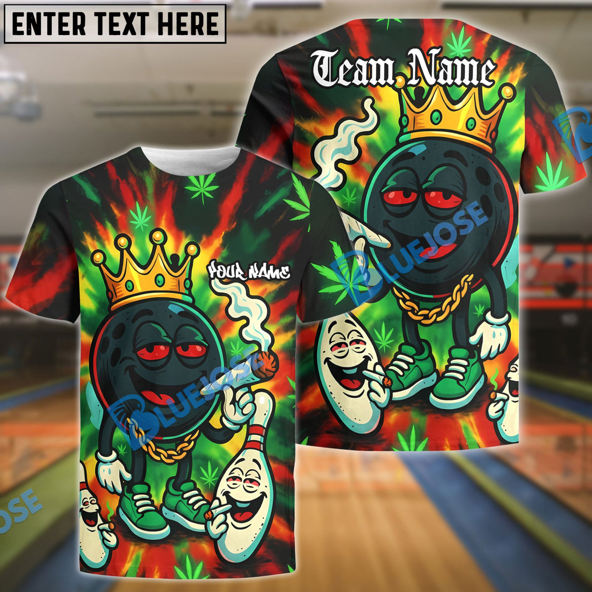 BlueJose Bowling And Pins 420 King Smoking Ball Customized Name, Team Name 3D Shirt (4 Colors)