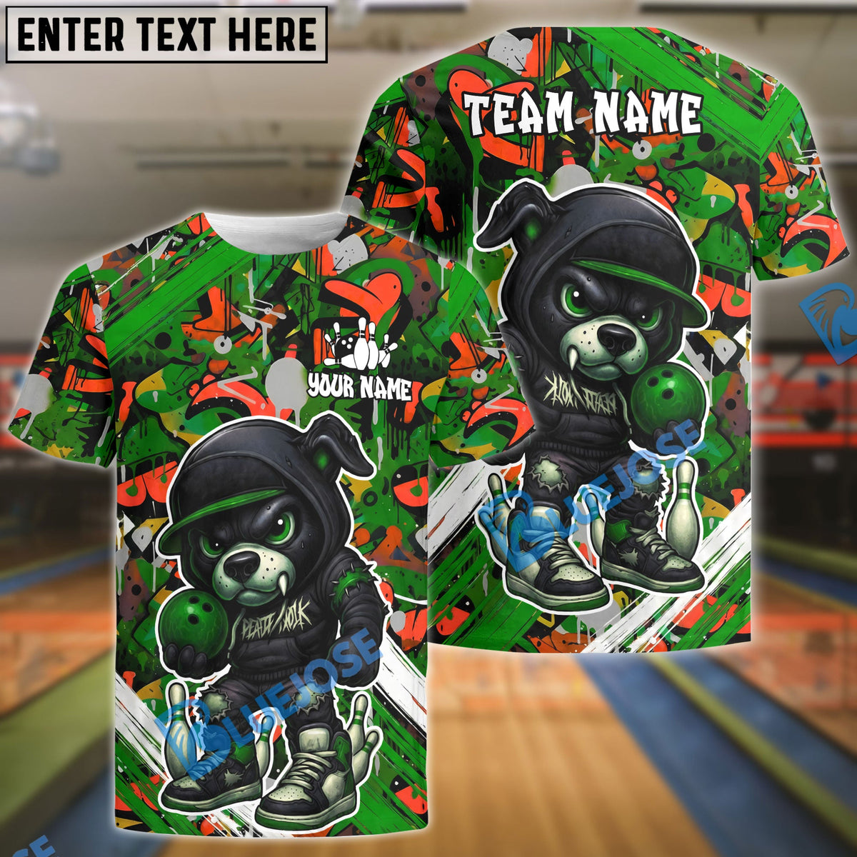 BlueJose Bowling And Pins Streetwear Bear With Bowling Design Customized Name, Team Name 3D Shirt (4 Colors)