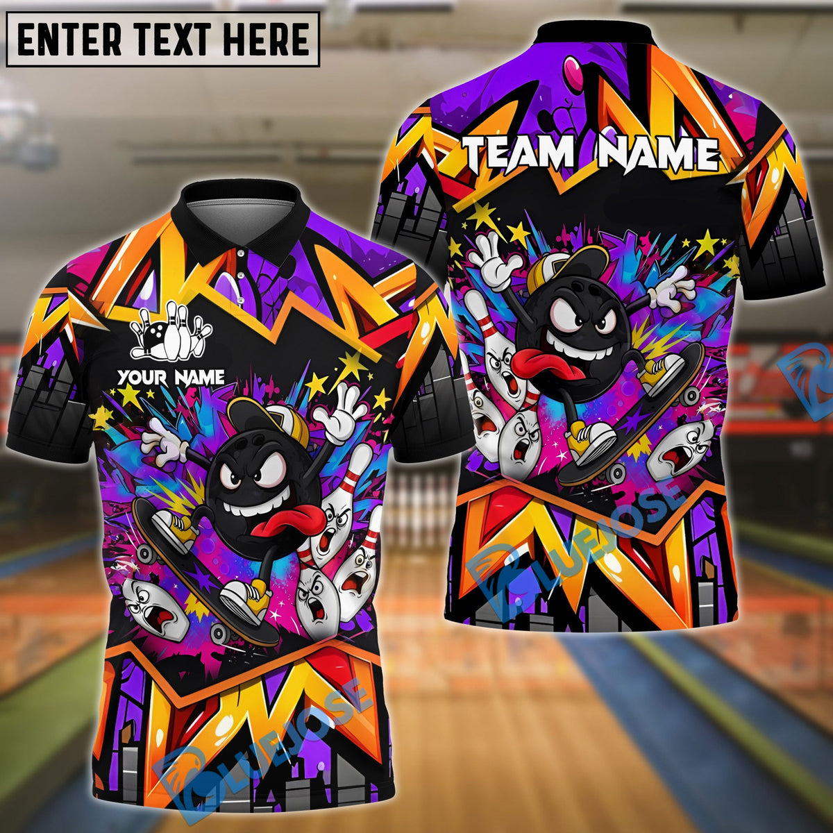 BlueJose Skater Bowling Ball Attack Customized Name, Team Name 3D Shirt (4 Colors)