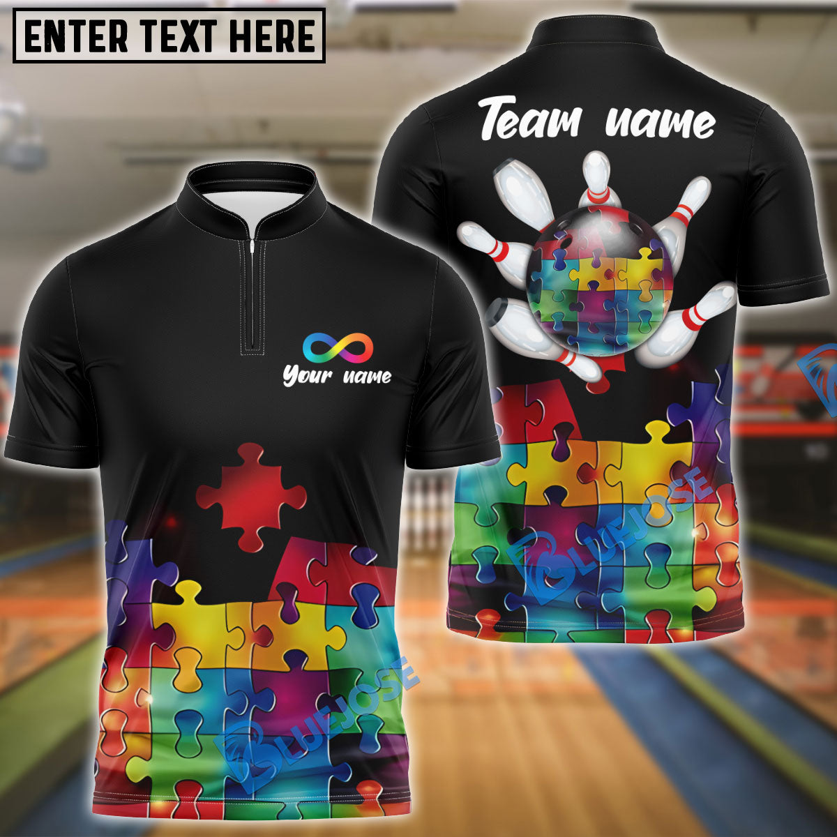 BlueJose Bowling And Pins Autism Awareness Customized Name, Team Name 3D Shirt (2 Colors)
