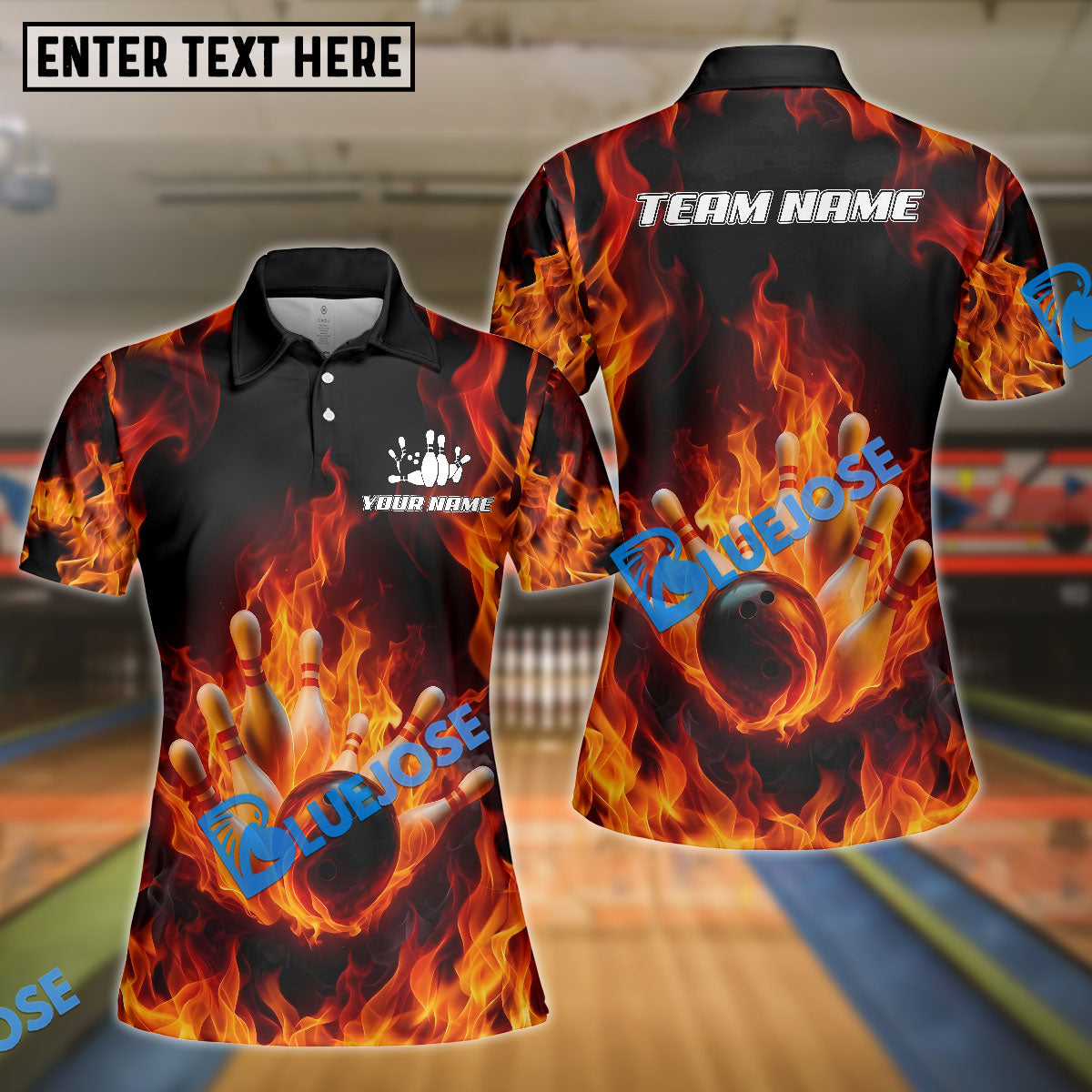 BlueJose Bowling And Pins Flaming Strike Burst Customized Name, Team Name 3D Shirt (4 Colors)