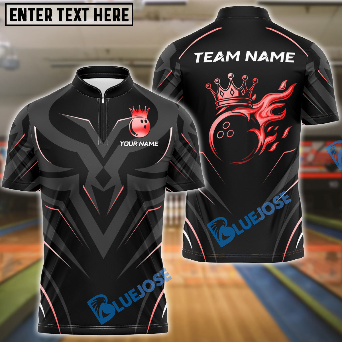 BlueJose Bowling Golden Royal Flame Customized Name, Team Name 3D Shirt (4 Colors)