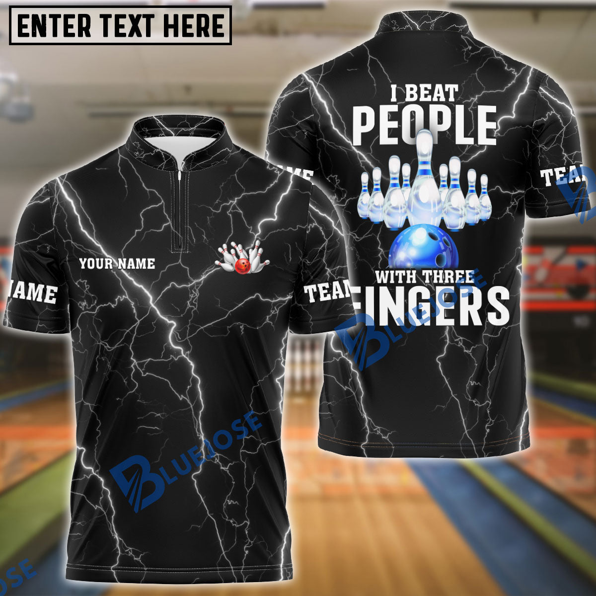 BlueJose Bowling And Pins I Beat People Customized Name, Team Name 3D Shirt (4 Colors)