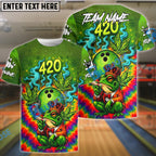 BlueJose Bowling And Pins 420 Cannabis Frog King Tie Dye Smoke Customized Name, Team Name 3D Shirt