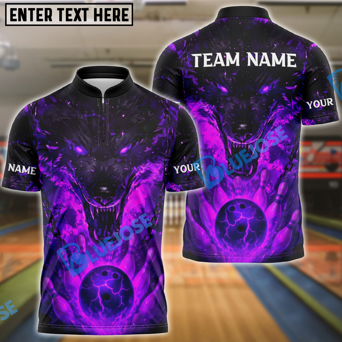 BlueJose Bowling And Pins Inferno Wolf Rage Customized Name, Team Name 3D Shirt (4 Colors)
