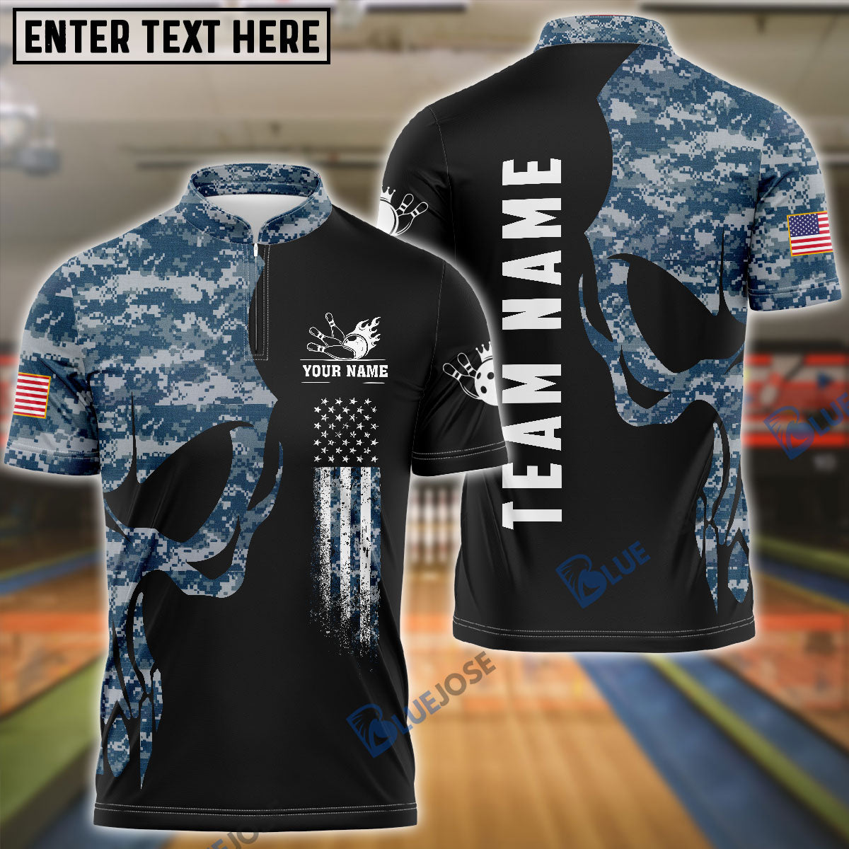 BlueJose Bowling And Pins Skull Army Flag Custom Multicolor Customized Name 3D Shirt (4 Colors)
