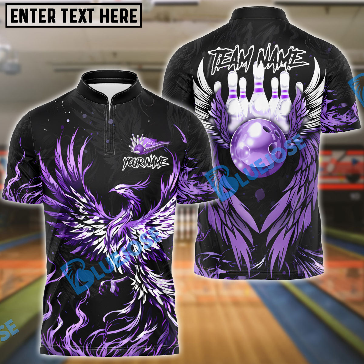 BlueJose Bowling And Pins Fire Phoenix Wings Customized Name, Team Name 3D Shirt (4 Colors)