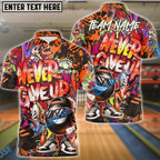 BlueJose Bowling And Pins Funny Never Give Up Graffiti Pattern Customized Name, Team Name 3D Shirt (4 Colors)