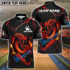 BlueJose Bowling And Pins Flood Dragon Firestorm Design Customized Name, Team Name 3D Shirt (4 Colors)