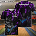 BlueJose Bowling And Pins Lion Thunder Lightning Customized Name, Team Name 3D Shirt (4 Colors)
