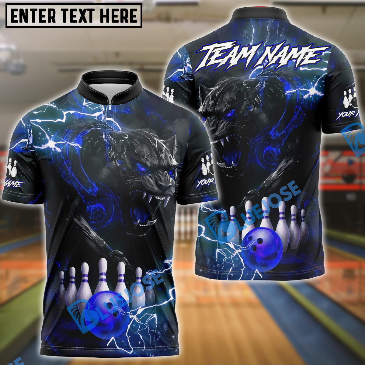 BlueJose Bowling And Pins Black Panther Lightning Customized Name 3D Shirt (6 Colors)