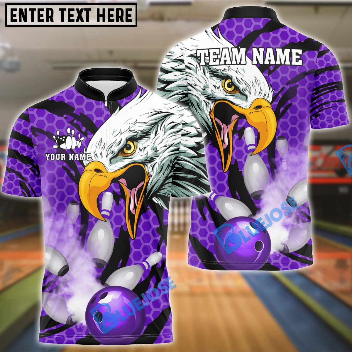 BlueJose Bowling And Pins Eagle Smoke Customized Name 3D Shirt (4 Colors)