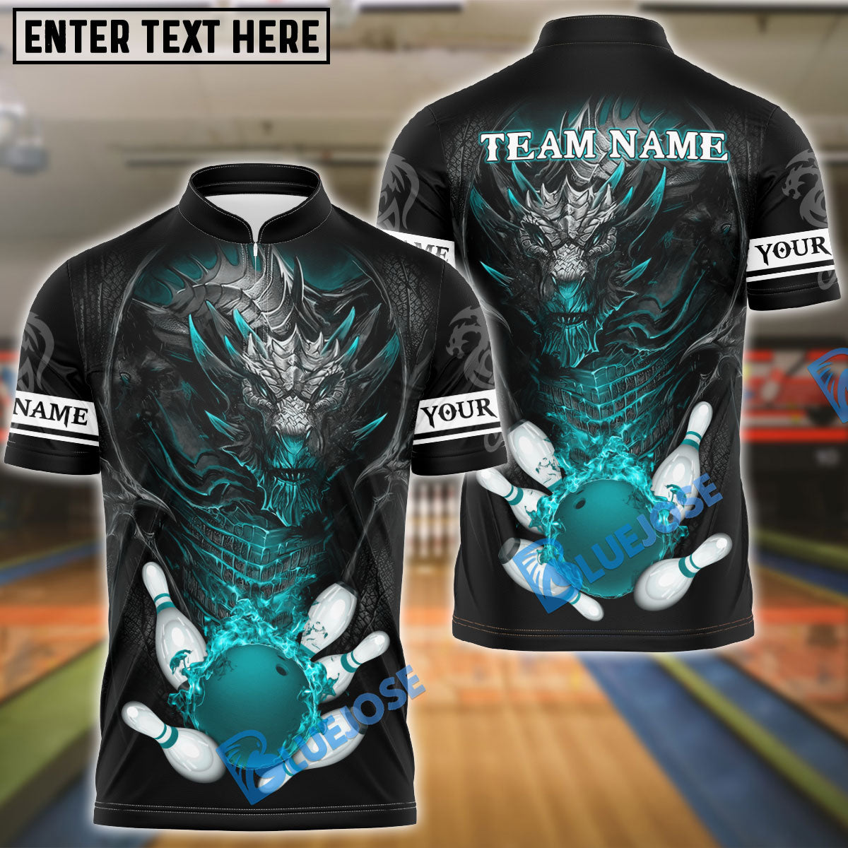 BlueJose Bowling And Pins King Fire Dragon Customized Name 3D Shirt (4 Colors)