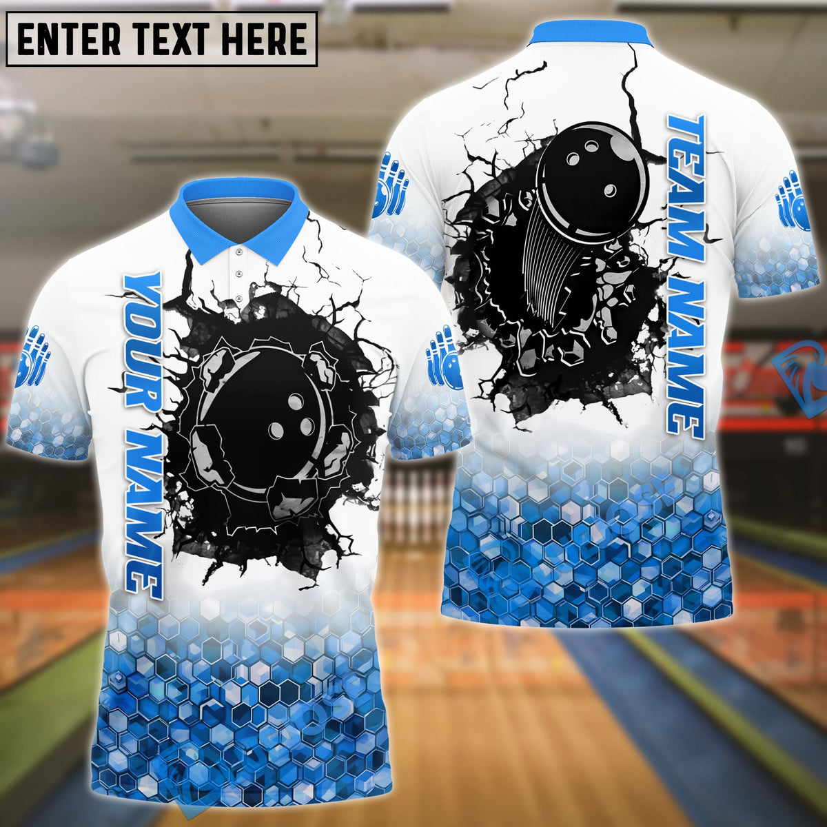 BlueJose Bowling And Pins Diamond Pattern Customized Name 3D Shirt (4 Colors)