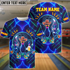 BlueJose Bowling & Pins Neon Cowboy Party Customized Name, Team Name 3D Shirt (4 Colors)