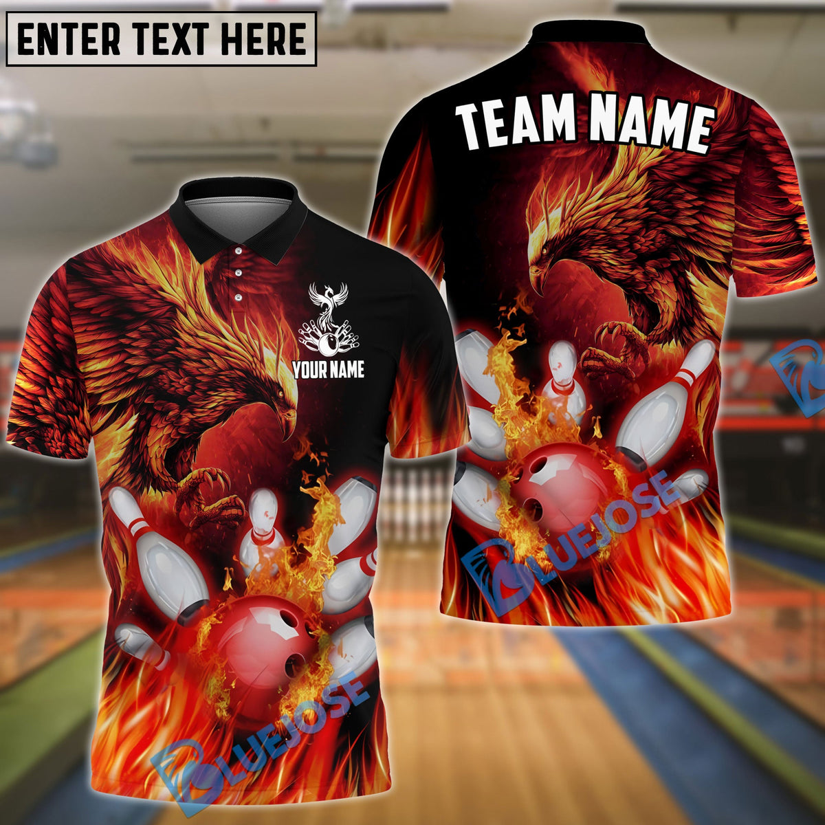 BlueJose Bowling And Pins Flame Phoenix Customized Name 3D Shirt (4 Colors)