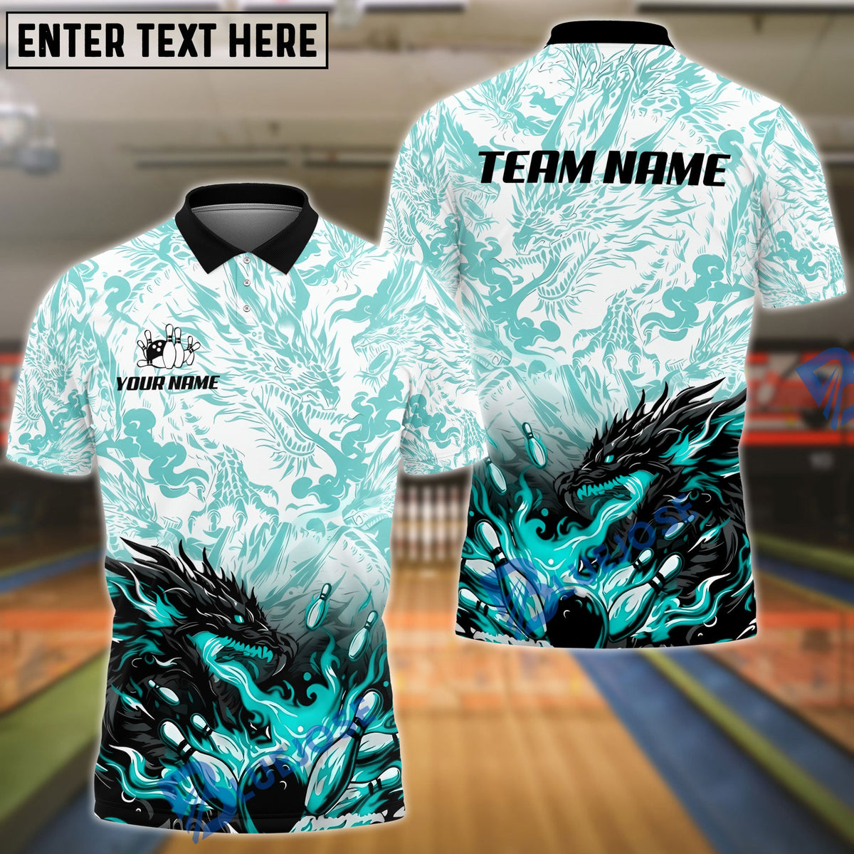 BlueJose Bowling And Pins Black Dragon Power Power Customized Name, Team Name 3D Shirt (4 Colors)