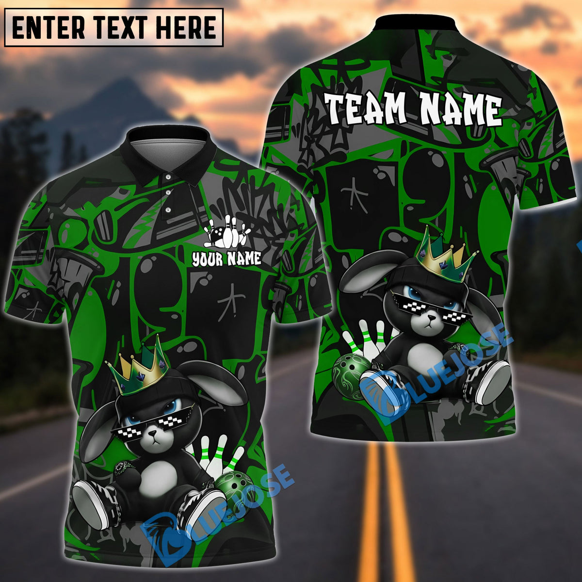 BlueJose Bowling And Pins Cool Bunny King Cartoon Customized Name, Team Name 3D Shirt (4 Colors)