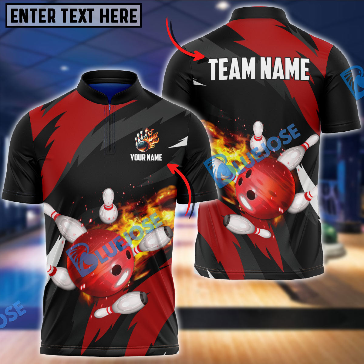 BlueJose Bowling And Pins Flaming Throw Customized Name 3D Shirt ( 6 Colors)