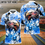 BlueJose Bowling And Pins Eagle American Flag Paint Pattern Customized Name Shirt (4 Colors)