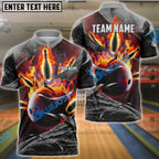 BlueJose Fire Gray Bowling and Pins Personalized Name Team Name 3D Shirt