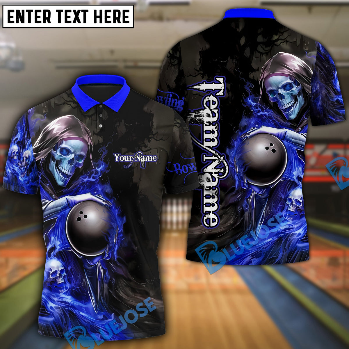 BlueJose Grim Reaper Bowling Premium Multicolor Customized Name 3D Shirt (6 Colors)