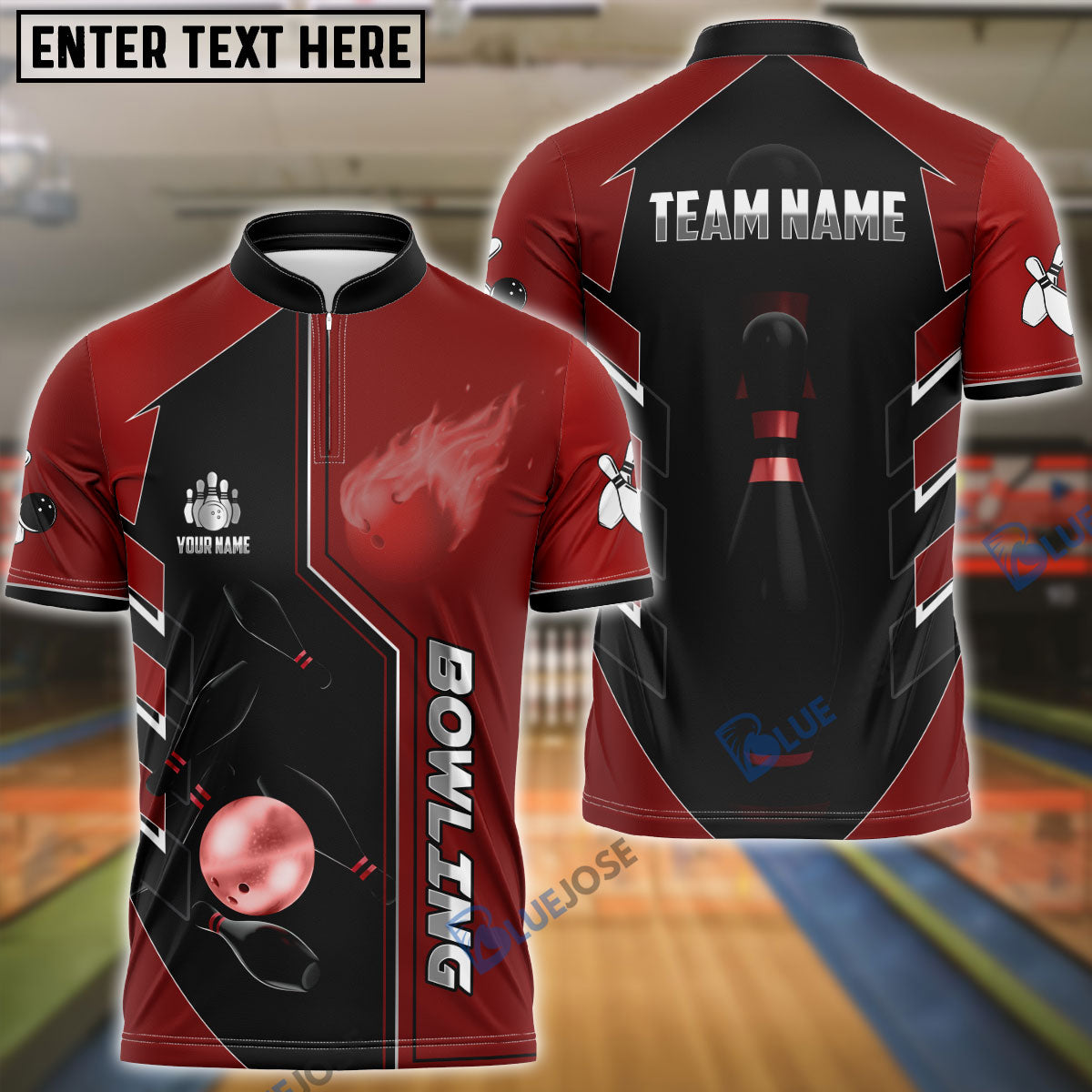 BlueJose Bowling And Pins Premium Line Customized Name 3D Shirt (4 Colors)