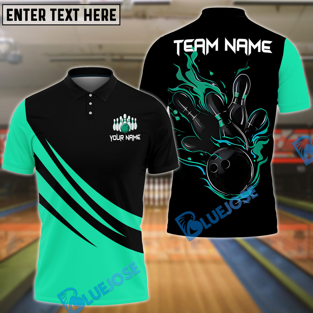 BlueJose Bowling And Pins Basic Black Personalized Shirt (4 Colors)