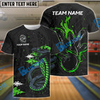 BlueJose Bowling And Pins Black & Neon Venomous Snake Customized Name And Team Name 3D Shirt (4 Colors)