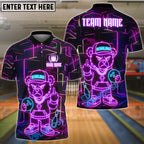 BlueJose Bowling And Pins Bear Crossed Arms Neon Customized Name, Team Name 3D Shirt (4 Colors)