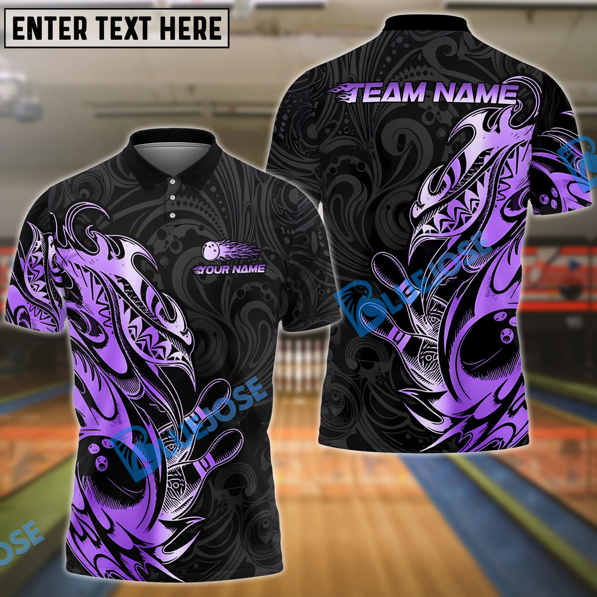 BlueJose Bowling And Pins Tribal Style Customized Name 3D Shirt (6 Colors)