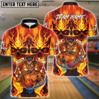 BlueJose Bowling & Pins Inferno Demon Flaming Design Customized Name, Team Name 3D Shirt (4 Colors)