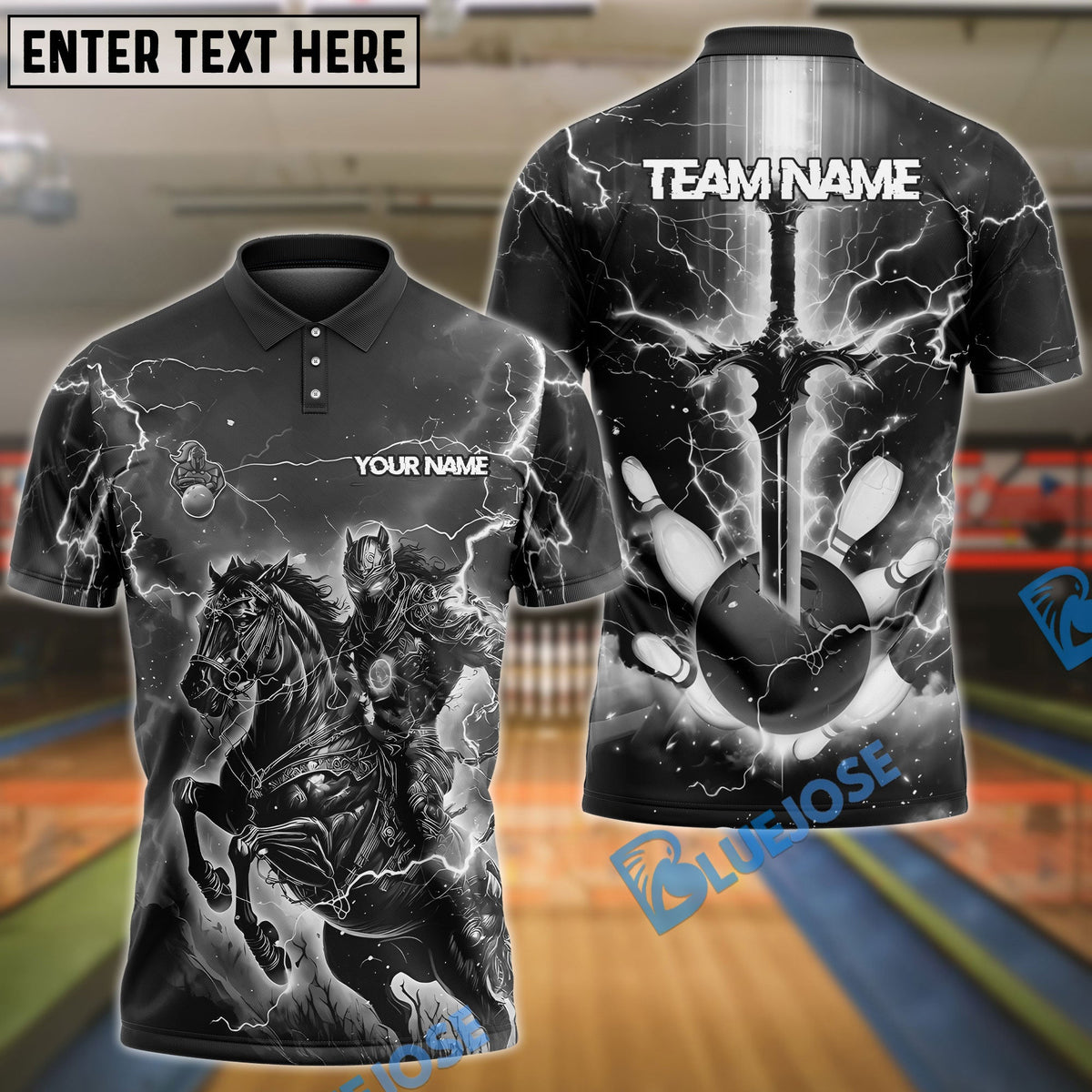 BlueJose Bowling And Pins Fantasy Knight Thunder Lightning Pattern Customized Name 3D Shirt (5 Colors)